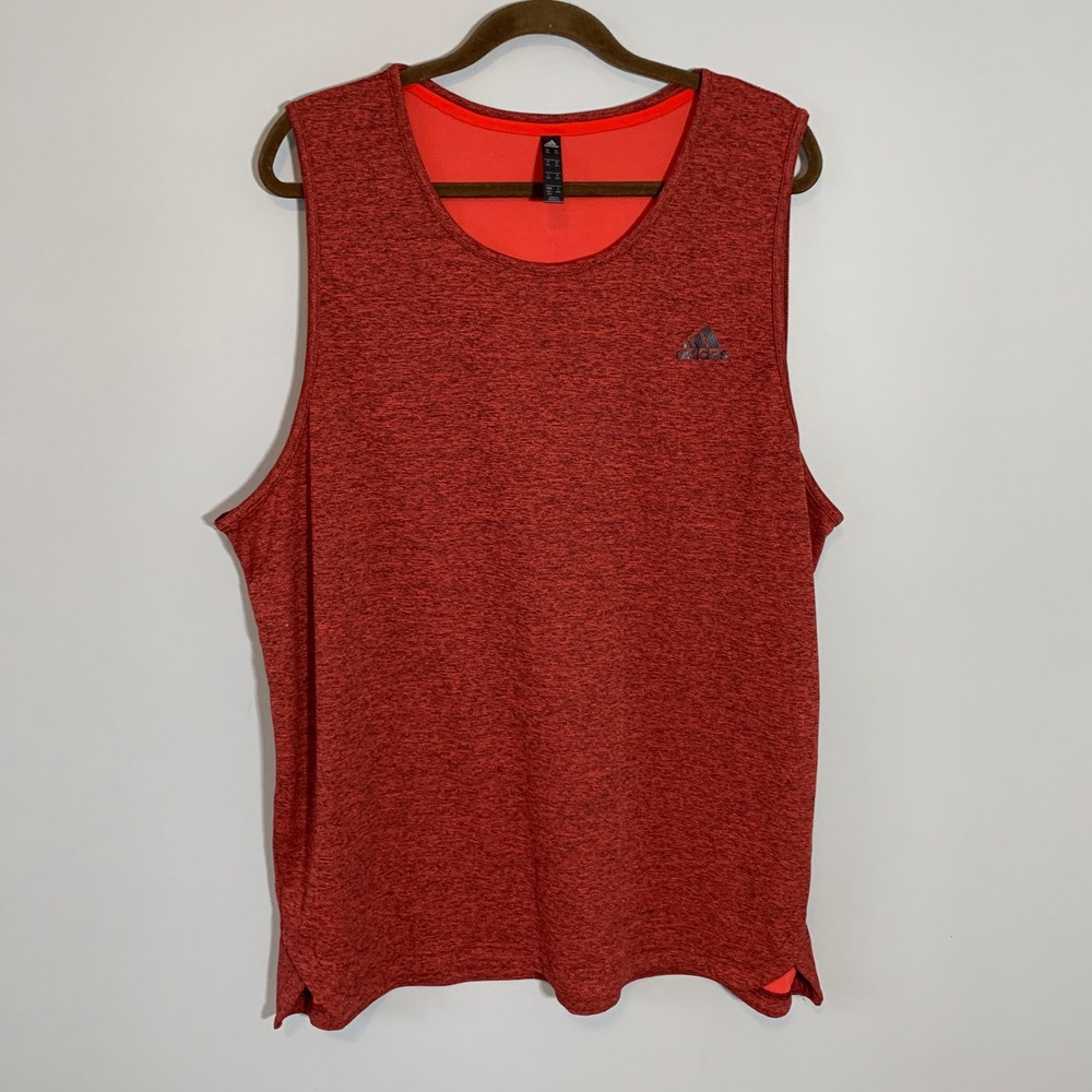 Adidas Mens Red Heathered Sleeveless Tank Top Athletic Gym Workout Size 2XL